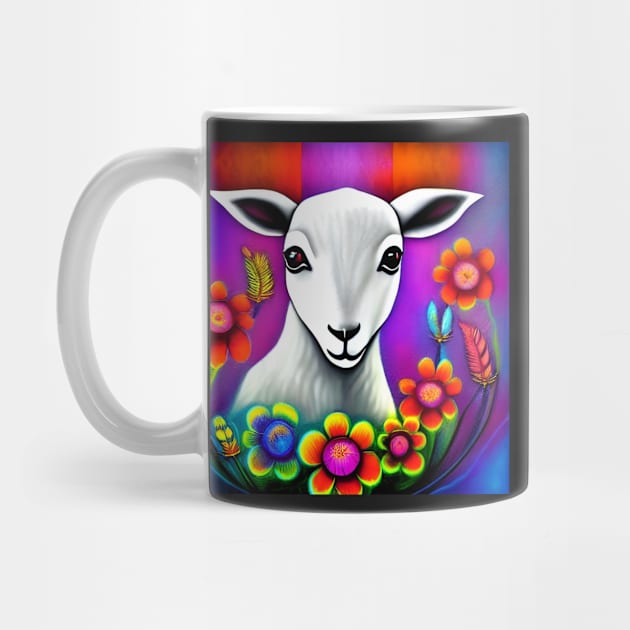 Little Lamb with Flowers and Feathers | Goat | Sheep Goat by ArtistsQuest